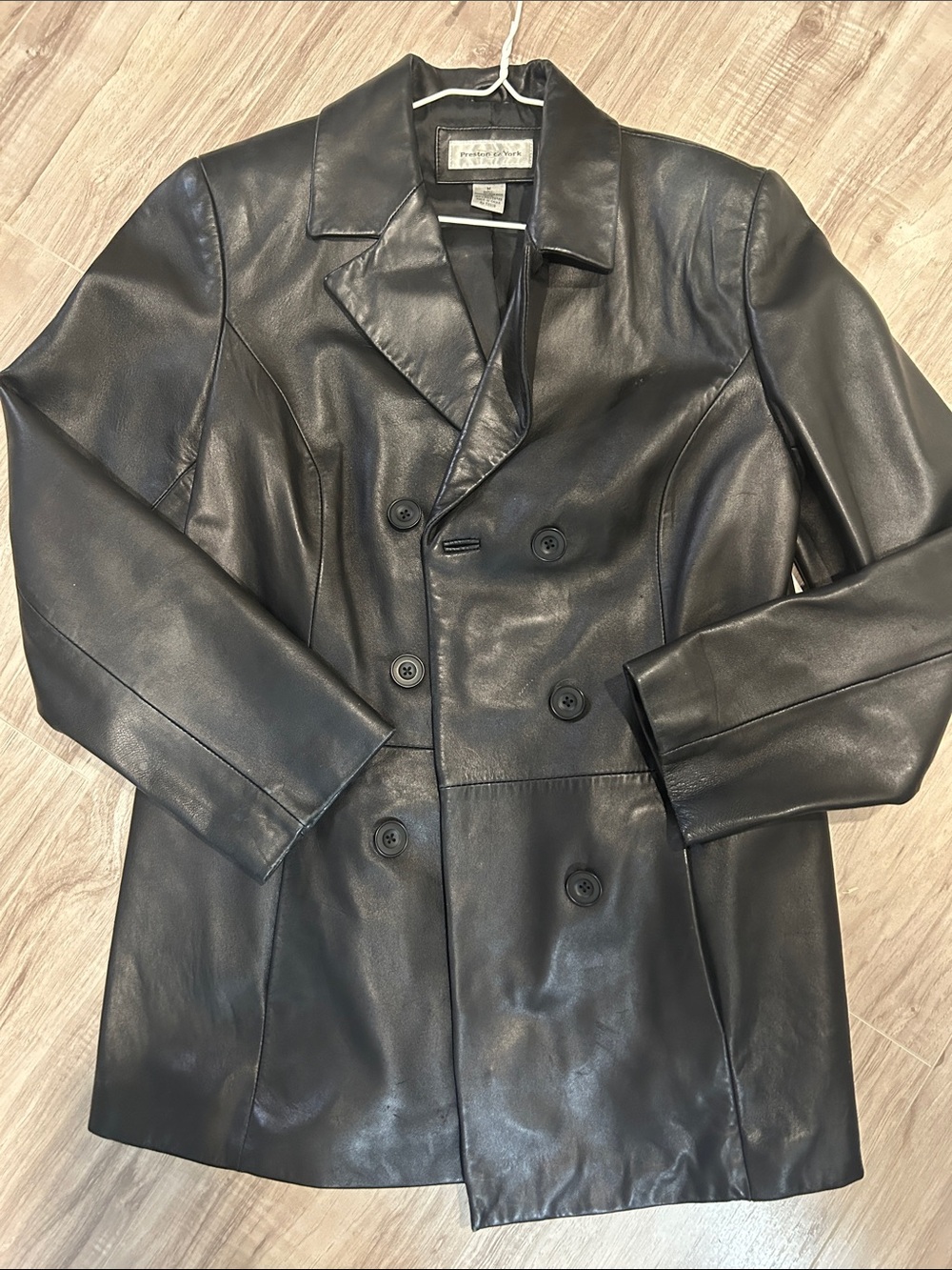 🌴Preston & York Black Double-Breasted Leather Pea Coat